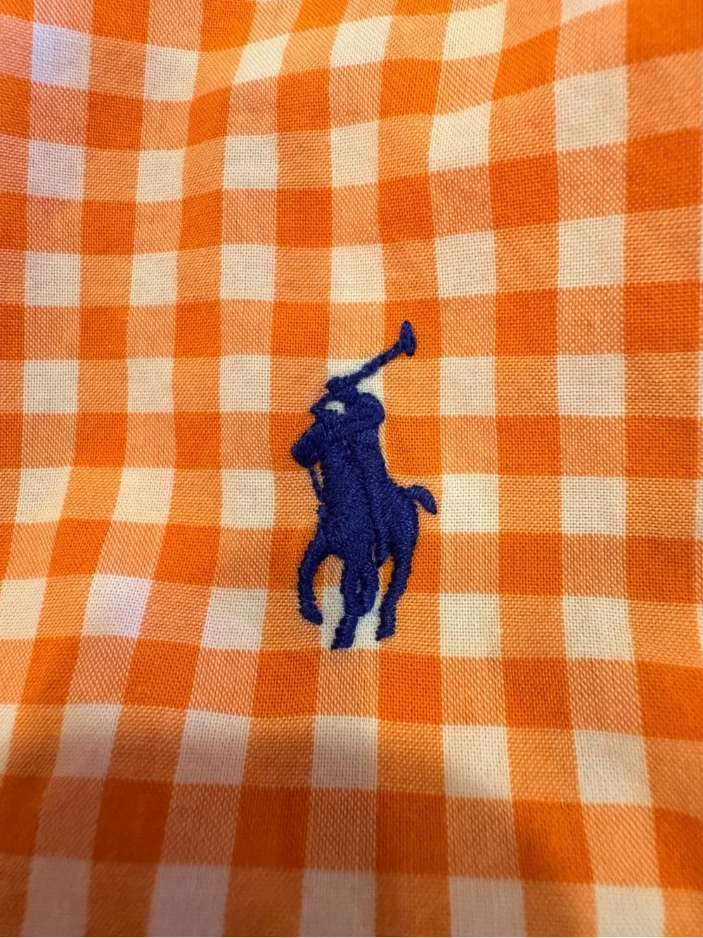 Ralph Lauren Boys Orange Gingham Button Down Shirt L 14-16 Long Sleeve